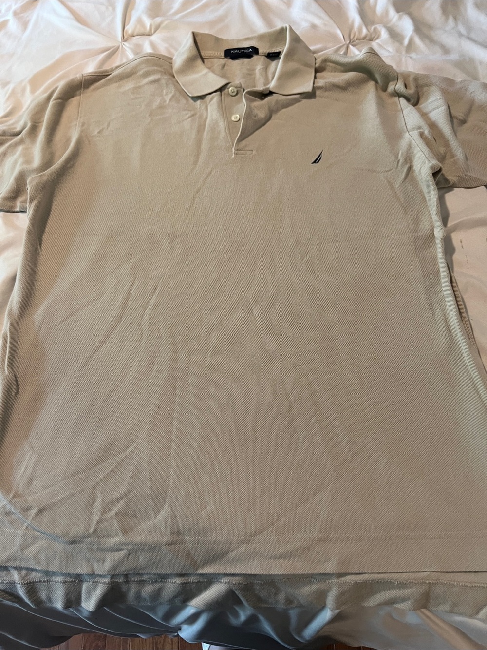 Nautica Men’s Polo Shirt - Light Tan with Navy Sail Logo